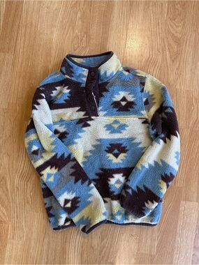 Kids Aztec Print Fleece Pullover Hoodie - Blue Multi